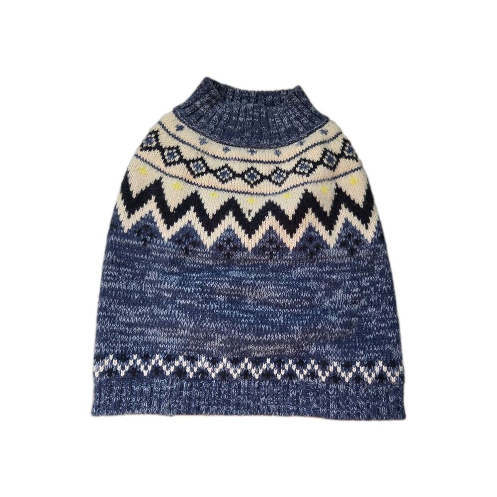 American Eagle Fair Isle Dog Sweater Blue Nordic Knit Mock Neck Size L Pet EUC